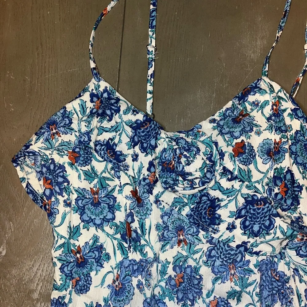 Angie White Blue Floral Sundress Asymmetrical Ruffled Ladies Small NWT